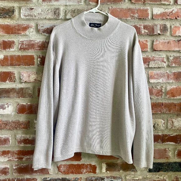 Eddie Bauer Men's Mock Turtleneck Sweater, Pale Gray, Cotton, Size XXL. - Picture 1 of 12